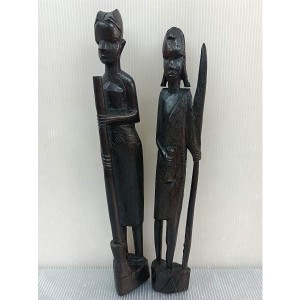 アフリカ ケニア ハンドメイド 木彫り 人形 ウッドカービング 置物 2体セット