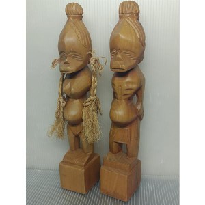ビンテージ アフリカ 民族 木彫り 人形 オブジェ/夫婦 人形置物 2体セット