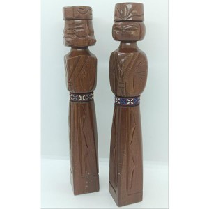 古い アイヌ木彫り彫刻 夫婦民族人形／民族人形置物