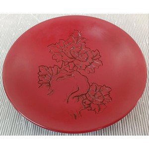 古い 村上木彫堆朱 木製漆器 菓子器 径24cm