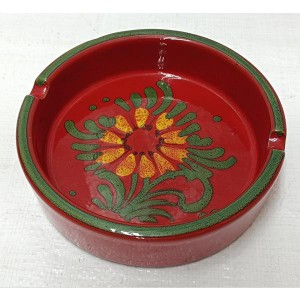 古い　イタリア製　素焼き陶器　ハンドペイント花柄　アッシュトレイ／小物入れ