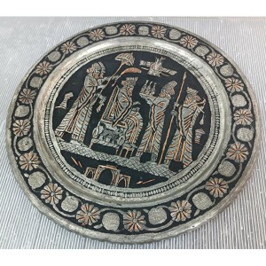 アンティーク 中東古代紋／銅製大型飾り絵皿 直径39cm