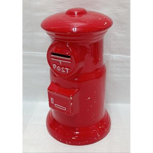 大型郵便ポスト陶器製貯金箱　RED300 古いノベルティ中古品