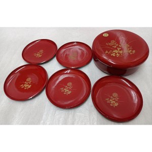 茶道具　本金蒔絵花草紋漆器／菓子鉢・茶托（菓子器）5客揃