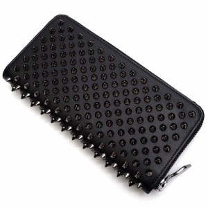 新品 Christian Louboutin ラウンド レザーウォレット 長財布 BLACK/GUN METAL 1175099 W PANETTONE WALLET NV CALF P/SPIKES クリスチャ