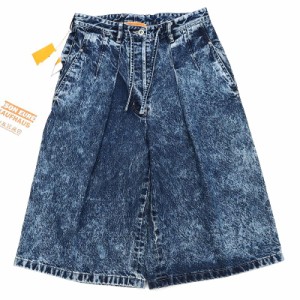 新品 MAISON EUREKA デニム パンツ 【サイズ：FREE】 ブルー CHEMICAL WASH WIDE LEG DENIM SHORTS ハーフ ケミカルウォッシュ メゾン エ