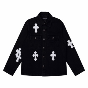 Chrome Hearts クロムハーツ レザークロスパッチワークレザー刺繍シャツジャケット ブラック