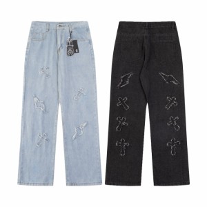 Chrome Hearts クロムハーツ パッチワークレザーブルー メンズ レディース ペプラムジーンズ