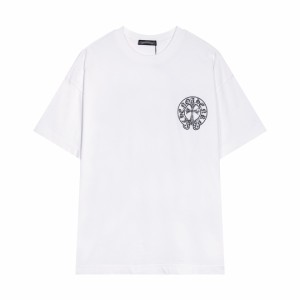 Chrome Hearts クロムハーツ 2024年春夏新作ホースシュープリント＋オーストリアンダイヤモンド半袖Tシャツ ホワイト