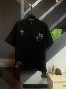 Chrome Hearts クロムハーツ レザーレーベル ロゴ フォーム ラウンドネック メンズ レディース 半袖Tシャツ