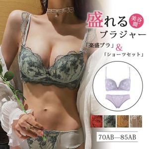 ブラジャー ショーツセット レース 花柄 超盛りブラ 補正ブラジャー 盛りブラ ブラセット ブラショーツ 丸胸 盛れる 谷間 おしゃれ 送料