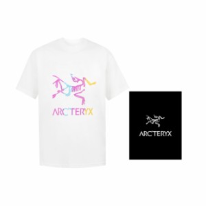 アークテリクス（ARCTERYX）ホワイト 半袖Tシャツ イエロー LOGO 半袖 ラウンドネック 男女兼用Tシャツ