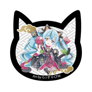 初音ミク×招き猫 猫型アクリルマグネット Art byらっす 黒猫座り右手あげ