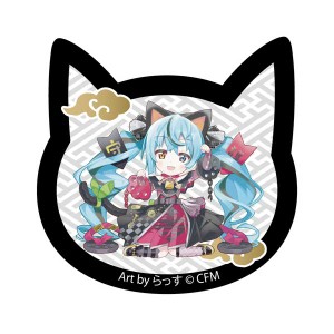 初音ミク×招き猫 猫型アクリルマグネット Art byらっす 黒猫座り左手あげ