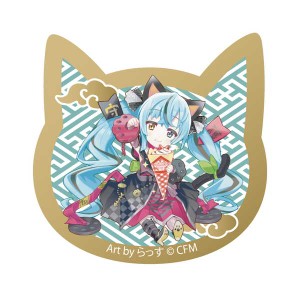 初音ミク×招き猫 猫型アクリルマグネット Art byらっす 黒猫座り右手あげ クレープ