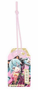 初音ミク×招き猫 ご利益別御守風アクリルキーホルダー Art byらっす 黒猫立ち左手あげ クレープ