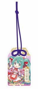 初音ミク×招き猫 ご利益別御守風アクリルキーホルダー Art byらっす 白猫立ち右手あげ