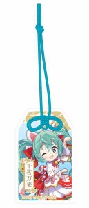 初音ミク×招き猫 ご利益別御守風アクリルキーホルダー Art byらっす 白猫座り左手あげ