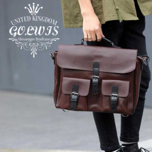 GOLWIS 英国風 3WAY バッグ メッセンジャー ブリーフケース レトロ アンティーク レザー 軽量 撥水 A4 13インチ メンズ bag0034