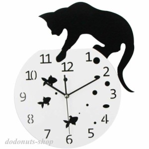 壁掛け時計 掛け時計 おしゃれ デジタル 静音 北欧 時計 かわいい ネコ ねこ 雑貨 猫グッズ 壁掛け デザイン 黒猫 金魚 30CM