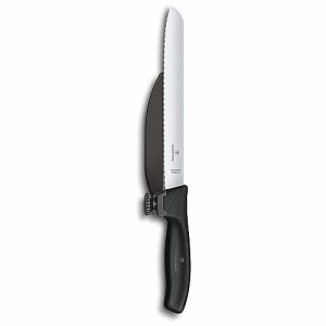 VICTORINOX(ビクトリノックス) DUXナイフ 21cm ブラック 波刃 スイスクラシック ブレッドナイフ パン切り包丁 ガイド付き 均