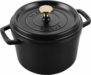 staub ストウブ 「 グランドココット ラウンド ブラック 20cm 」 大きい 両手 ホーロー 鍋 IH対応 【日本品】 STAUB Ca