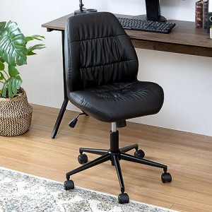 ドウシシャ 背中を包み込み、長く座っても疲れにくいコンパクトデスクチェア CSPUーBK ブラック 黒 オシャレ かわいい ソフトレザー 椅子