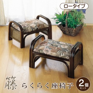 座椅子 らくらく座椅子 2組セット　手すり付き 腰掛け ロータイプ 籐 ラタン 軽量