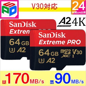 お買得2枚組 microSDXC 64GB SanDisk UHS-I U3 V30 A2 Class10 R:170MB/s W:90MB/s SD変換アダプター付 ゆうパケット送料無料