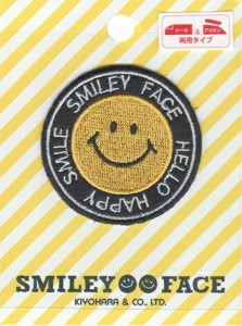 【SMILEY FACE】シール＆アイロン接着ワッペンマークスマイリーエンブレム調のオシャレなデザイン SMI-06