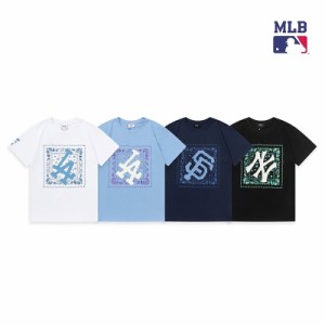 MLB/メジャーリーグベースボール 大きなロゴプリント柄 チームロゴ ワンポイント ワッペン刺繍 バックプリント クルーネック半袖 tシャツ
