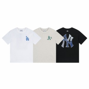 MLB/メジャーリーグベースボール チームロゴ ワンポイント ワッペン刺繍 バックプリント クルーネック半袖 tシャツ Tシャツ 男女兼用