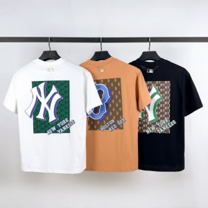 MLB/メジャーリーグベースボール チームロゴ ワンポイント ワッペン刺繍 バックプリント クルーネック半袖 tシャツ Tシャツ 男女兼用