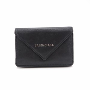 BALENCIAGA/バレンシアガ ペーパーミニウォレット レザー 三つ折り財布 ブラック レディース ブランド