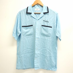 CELINE/セリーヌ 2C516852C ルーズボーリングシャツ ロゴ刺繍 レーヨン 半袖シャツ ブルー メンズ ブランド