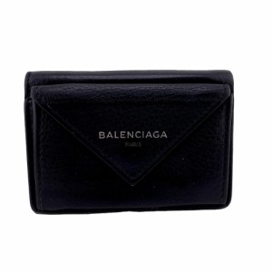 BALENCIAGA/バレンシアガ ペーパーミニウォレット レザー 三つ折り財布 ブラック レディース ブランド
