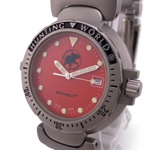HUNTING WORLD/ハンティングワールド スポーツアバウト クォーツ QZ 赤文字盤 ステンレススチール 腕時計 シルバー メンズ ブランド
