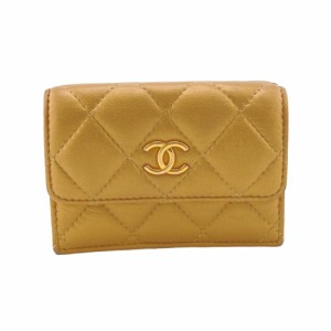 CHANEL/シャネル  コンパクトウォレット ココマーク マトラッセ ラムスキン 三つ折り財布 ゴールド レディース ブランド