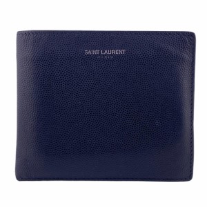 SAINT LAURENT/サンローラン  コンパクトウォレット ロゴ レザー 二つ折り財布 ブラック メンズ ブランド