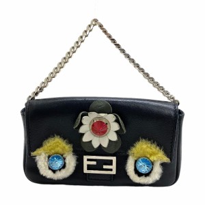 FENDI/フェンディ マイクロバゲット モンスター レザー ショルダーバッグ ブラック レディース ブランド