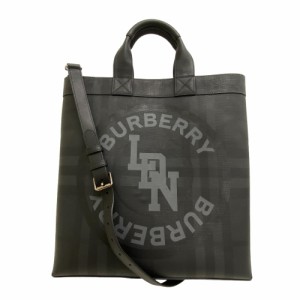 BURBERRY/バーバリー  2WAY ショルダーバッグ チェック レザー トートバッグ ブラック メンズ ブランド