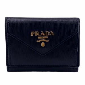 PRADA/プラダ  1MH021 ヴィッテロムーブ コンパクトウォレット レザー 三つ折り財布 ブラック レディース ブランド
