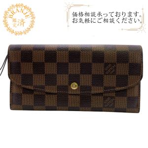 【値下げ】LOUIS VUITTON 札入れ二つ折り財布 ダミエ ブラウン茶 ルイ・ヴィトン(LOUIS VUITTON) ダミエ(Demier) 中古 レディース