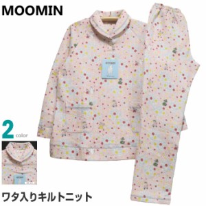 パジャマ Ｍサイズ レディース 秋冬 長袖 長パンツ MOOMIN ムーミン ワタ入りキルトニット ラウンドカラー プルオーバー 厚手 婦人ナイト