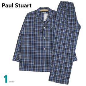 パジャマ Ｍサイズ メンズ 春夏 長袖 長ズボン Paul Stuart ポールスチュアート 日本製 綿100％ ツイル織  テーラー襟 前あき 紳士