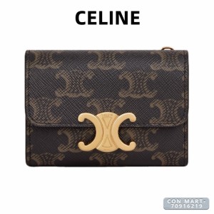 CELINE セリーヌ 財布 celine ミディアム コイン入れ付き コンパクトウォレット トリオンフトリオンフキャンバス タン 財布 レディース 