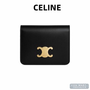 セリーヌ 財布 CELINE 新品 ブラック TRIOMPHE 折りたたみ財布 ミニ スモール フラップ ウォレット トリオンフ バッグ レザー レディース