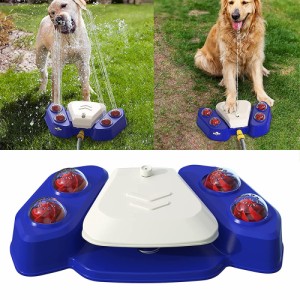 犬用噴水スプリンクラー、屋外犬用水飲み場、調整可能な水出力4つのシャワー穴、夏用の屋外ペット冷却玩具