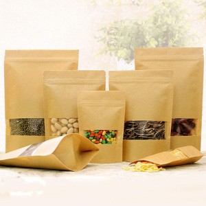 食品収納袋 密閉袋 ジップ袋 自立袋 クラフト紙袋  食品級 ヒートシーラー使用可能 お菓子 クッキー チョコレート ラッピング  包装50pcs