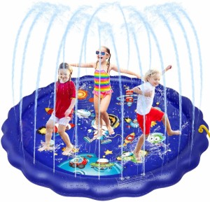 噴水マット 170CM直径 噴水プール ビニールプール 水遊びおもちゃ 夏の日 子供用 親子遊び 家庭用 アウトドア 芝生遊び 誕生日プレゼント